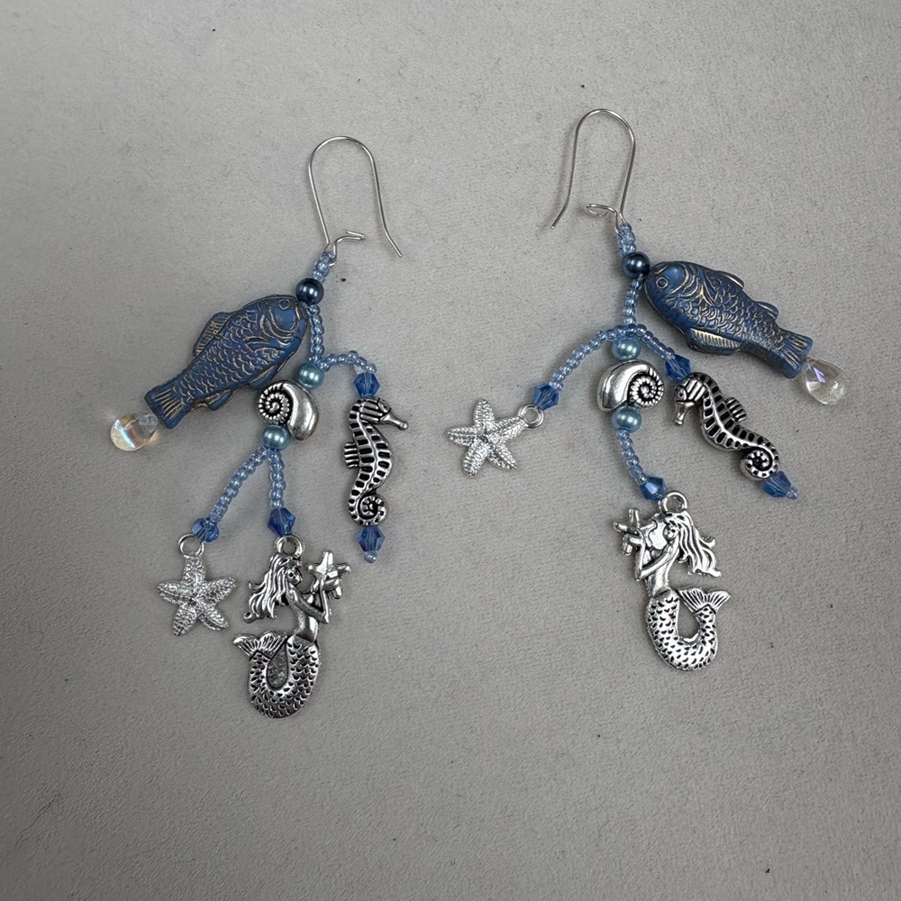 Silver and Blue Mermaid Dangle Earrings